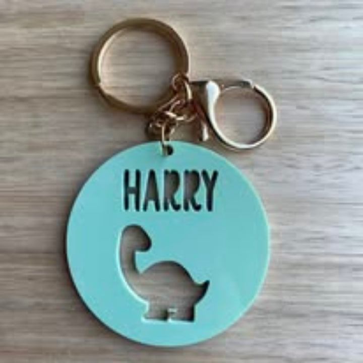 Round dino acrylic keyring/bag tag