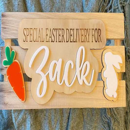 Easter crate with personalised name and decorations