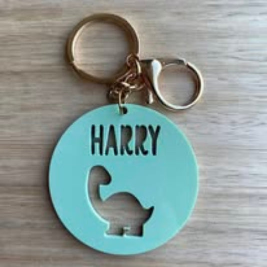 Round dino acrylic keyring/bag tag